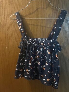 bp Navy Floral Ruffled Square-Neck Crop Cami